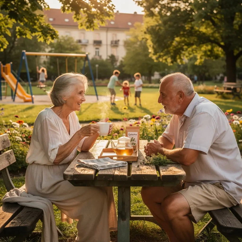 Ember, aki relaxálva élvezi a gyógyteáját egy nyugodt környezetben.